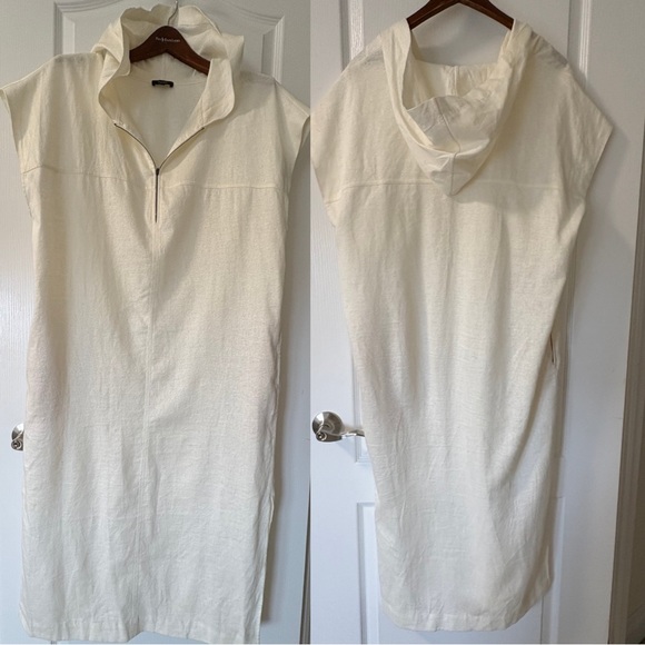 Massimo Dutti Hooded Linen Midi Dress with Pockets Oversized Coastal Minimalist - Picture 9 of 9